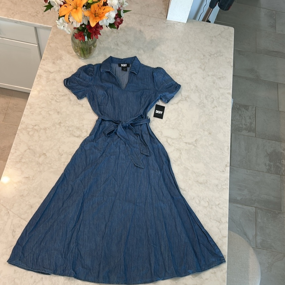 NWT DKNY Women's Ruched-Sleeve Belted Shirtdress - Picture 6 of 15